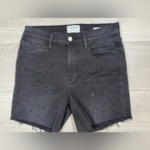 FRAME denim le high straight studded black jean to shorts sz 28